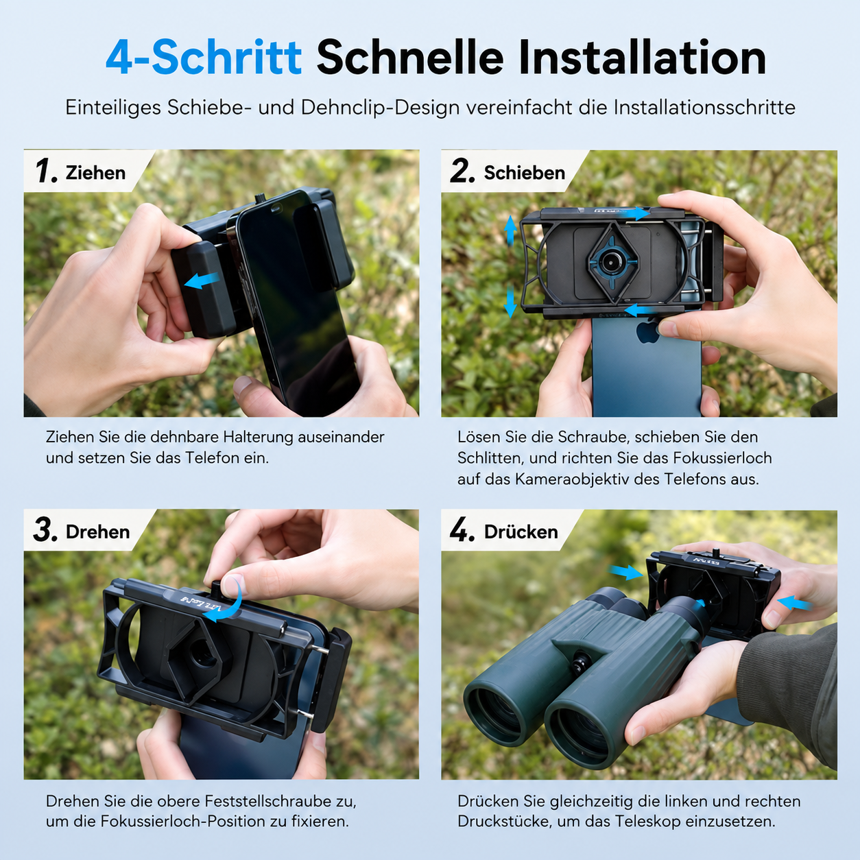 Um 360° drehbarer binokularer Fotoadapter für Android